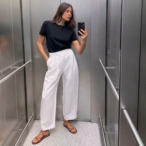 Wilfred Aritzia White Linen Tencel Wide Leg Cropped Pants High Rise Minimalist